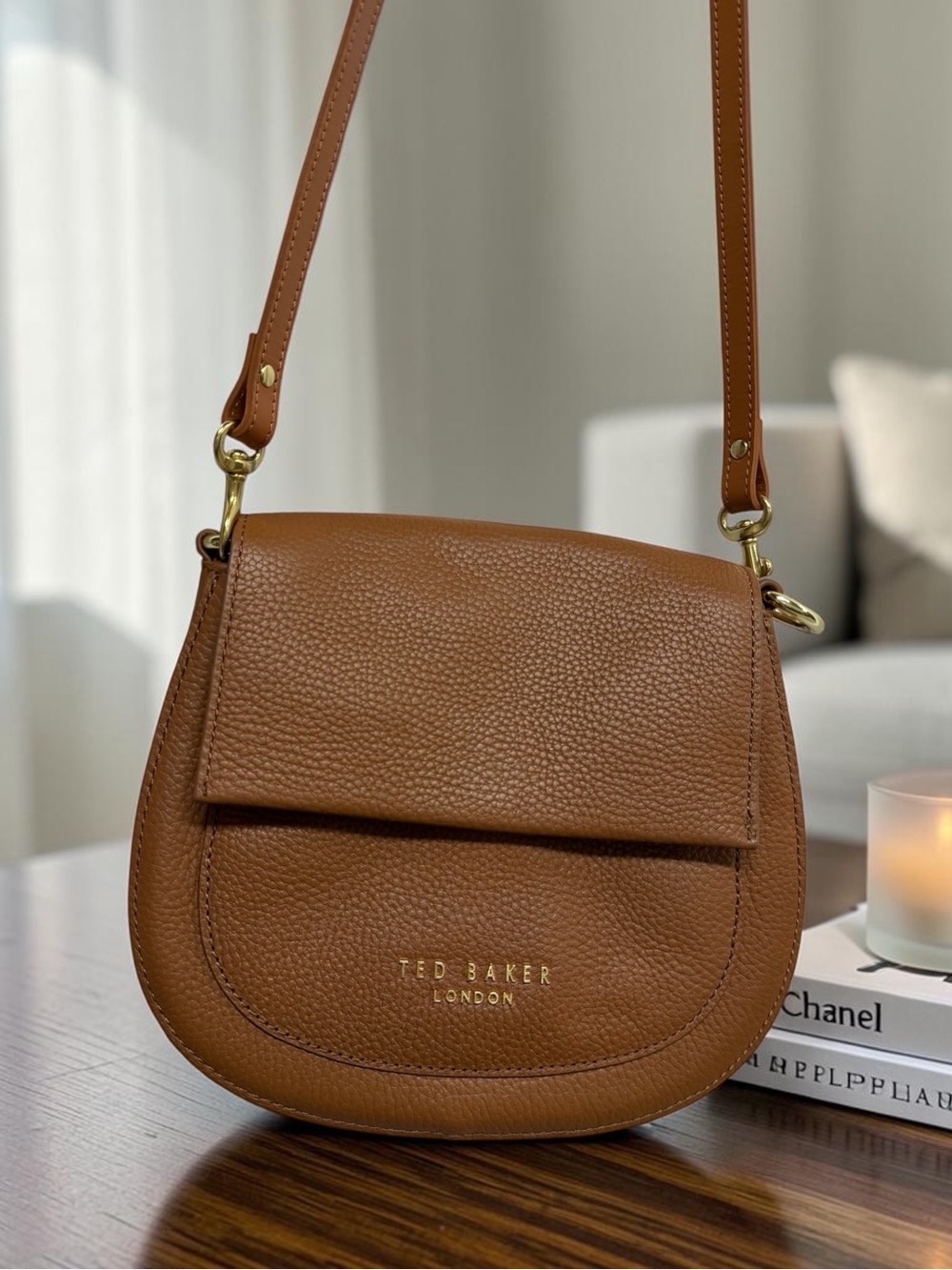 Ted Baker London Brown‎ Leather Crossbody Saddle Bag Amali Rich Tan
